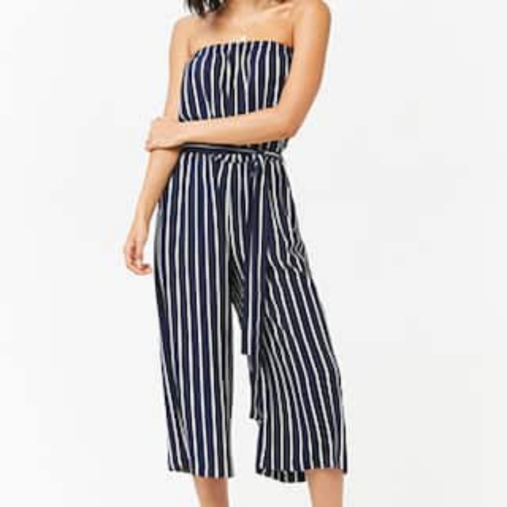 NWT Forever21 Striped Crepe Capri Jumpsuit